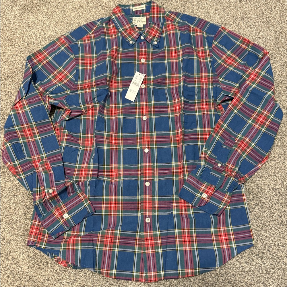 J. Crew NWT Blue/Red/Green Plaid Long Sleeve Collared Shirt